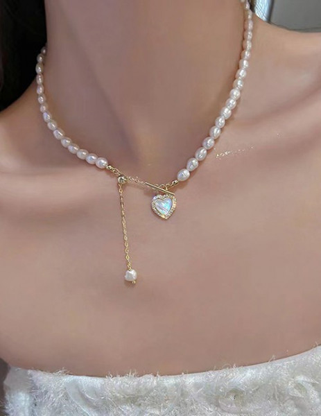 Жемчужное колье-галстук с подвеской-сердцем Z75655