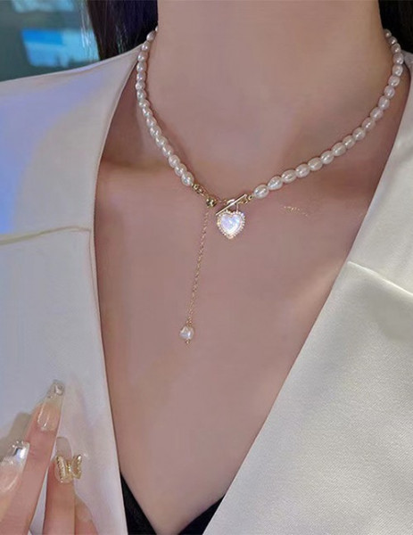 Жемчужное колье-галстук с подвеской-сердцем Z75655