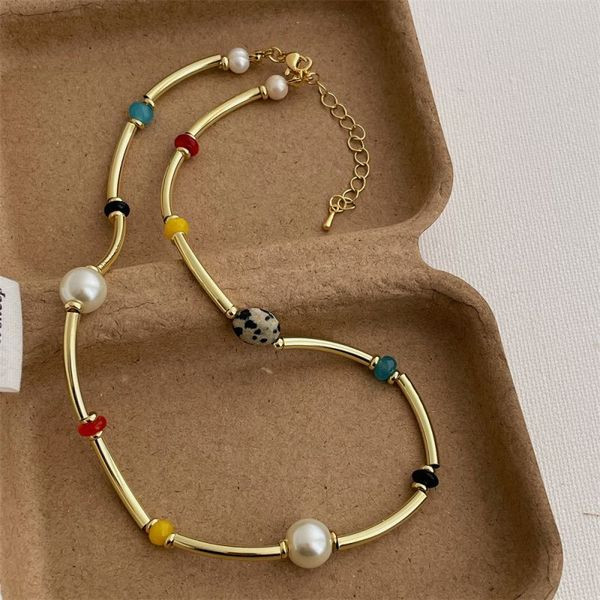 Тонкое колье с разноцветными бусинами и жемчугом CJL47274