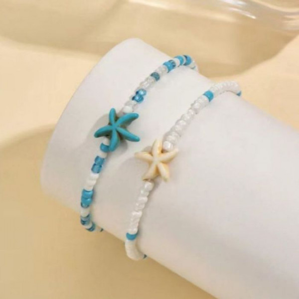 Браслет на ногу с бирюзовыми звездами CJM69585