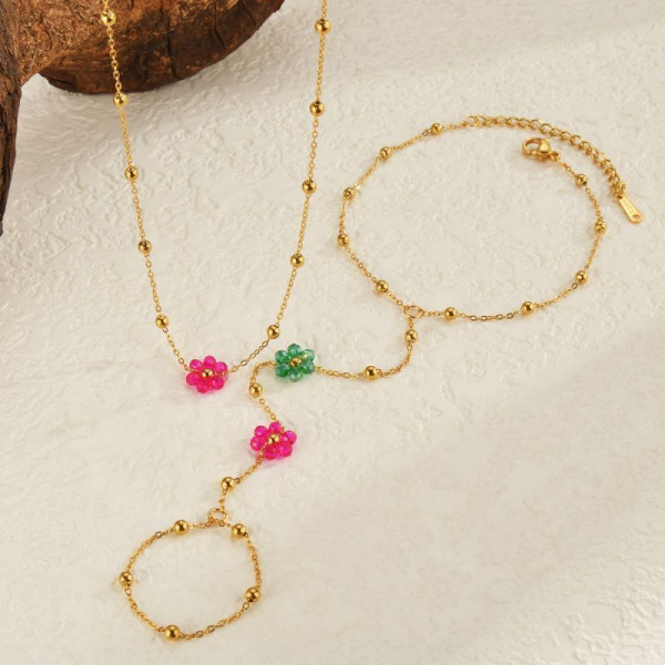 Браслет слейв нежные цветы с яркими акцентами CJG76154
