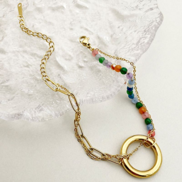 Браслет комбинированный с разноцветными камнями и кольцом CJN89832