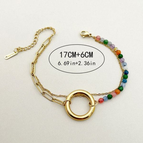 Браслет комбинированный с разноцветными камнями и кольцом CJN89832