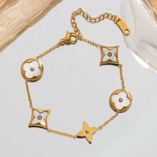 Браслет-цепочка с эмалевыми вставками в форме цветов клевера 1J12157CJJ