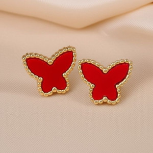 Красные серьги-пусеты бабочки из стали 1J10147CJJ
