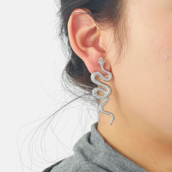 Длинные серьги-пусеты Свернувшиеся змеи в темном металле CJL03424