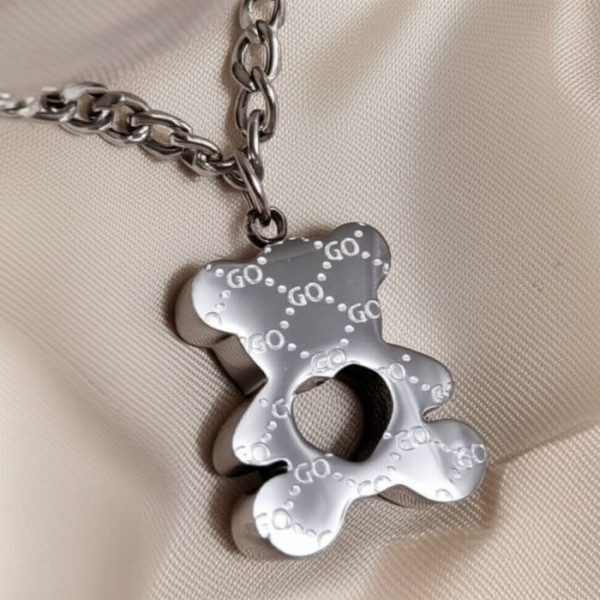 Цепочка с массивной подвеской в форме медведя из полированной стали J10545CJJ