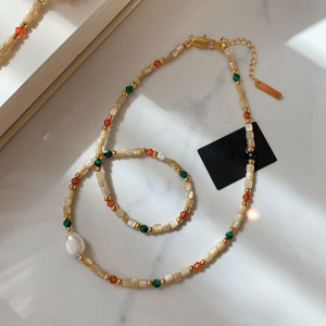 Длинные многоцветные бусы из камня и жемчуга CJG59565