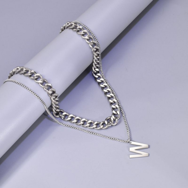 Двойное колье с крупной цепью и буквой М CJL14409