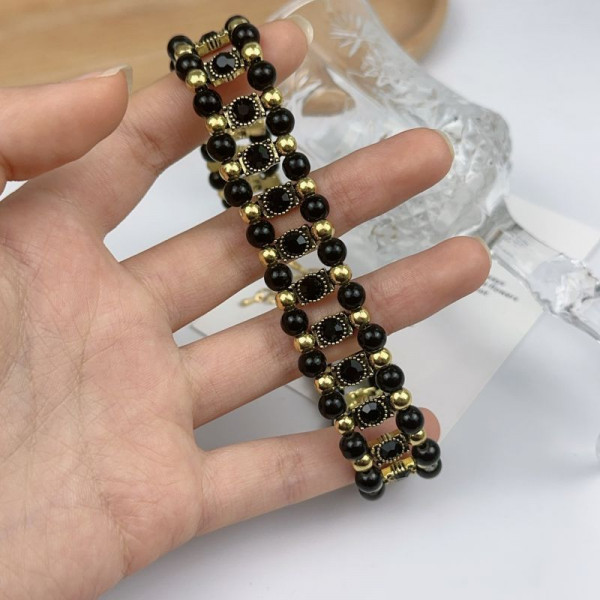 Черный плетеный чокер с геометрическим узором CJL19668