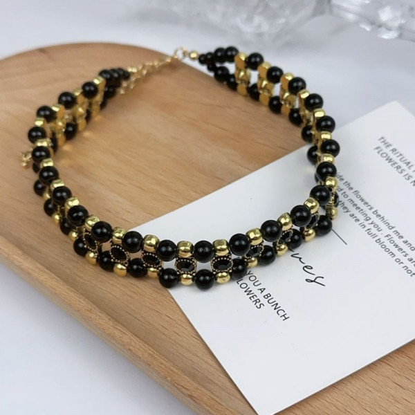 Черный плетеный чокер с геометрическим узором CJL19668