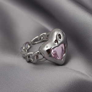 Кольцо с объемным розовым сердцем в платиновом блеске 1J11920CJJ