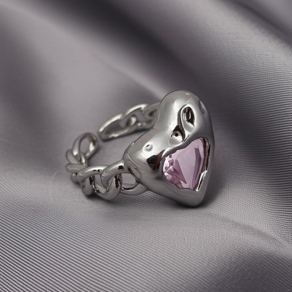 Кольцо с объемным розовым сердцем в платиновом блеске 1J11920CJJ