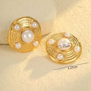 Серьги-пусеты Диски фактурные с жемчужной россыпью CJL36069