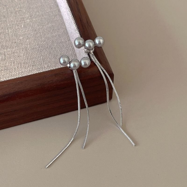 Серьги-гвоздики Тройные бусины CJC66259