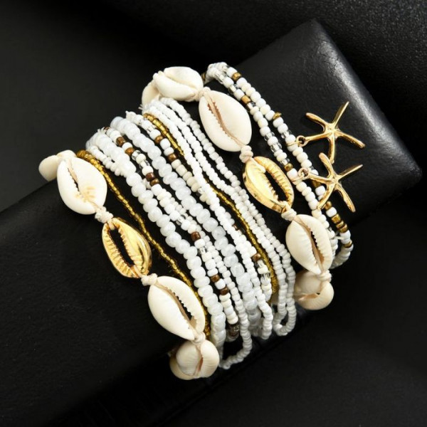 Браслет на ногу многорядный с ракушками CJM75766