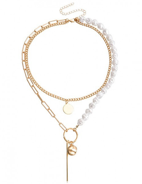 Двойное колье с жемчужной нитью и золотистым медальоном Z69254