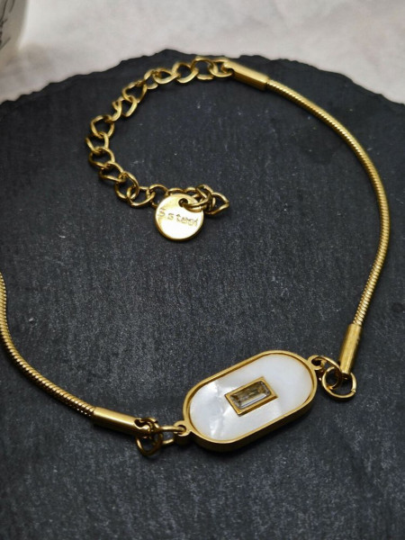 Браслет жесткий с овальной вставкой из перламутра J11185CJJ