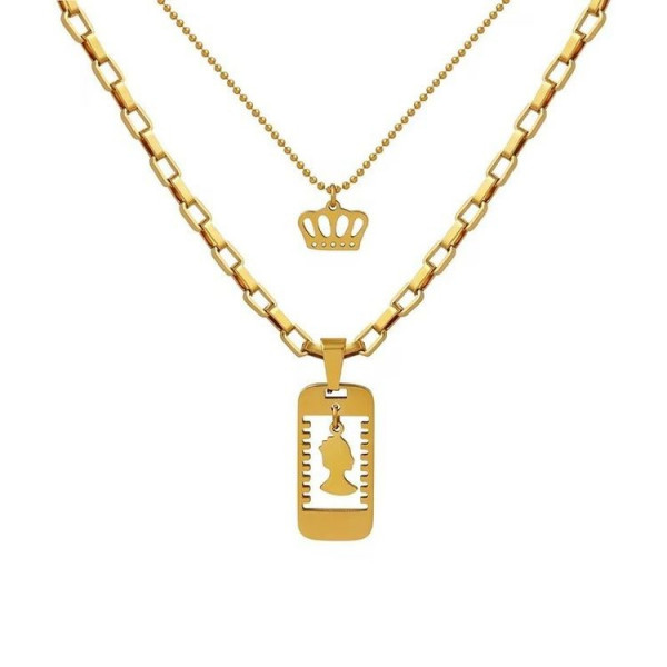 Многослойное колье с подвеской в виде замка и логотипа J10554CJJ