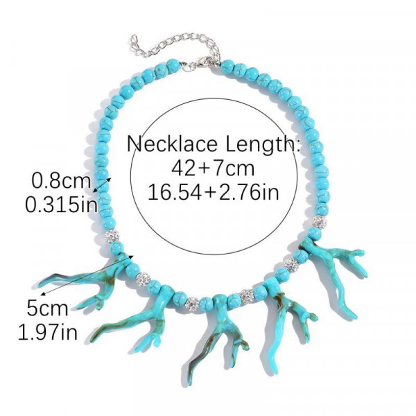 Колье-обруч из бирюзового бисера с декоративными вставками в форме кораллов CJN31848