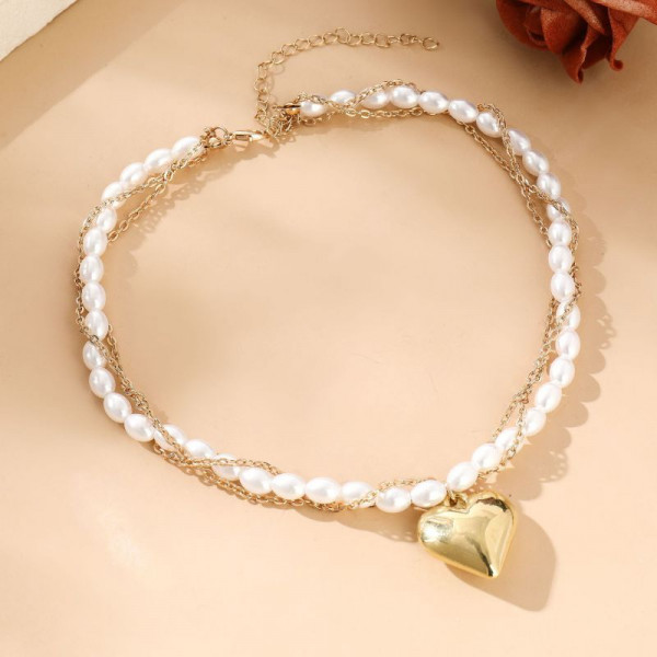 Золотистое жемчужное колье с сердцем CJM16910