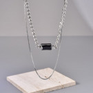 Двойное серебристое колье с черным цилиндром CJL14410