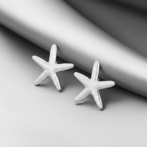 Массивные серебристые серьги-пусеты Морские звезды 1J11881CJJ