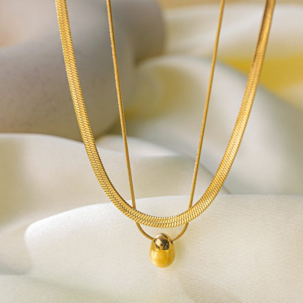 Многослойное золотистое колье с каплей CJJ15145