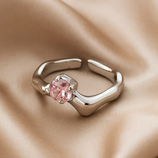 Разомкнутое кольцо с розовым кристаллом формы «кушон» 1J11921CJJ