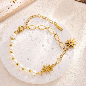 Браслет комбинированный с жемчугом и солнцем CJH37282