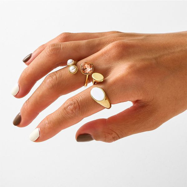 Разомкнутое кольцо с двумя овальными вставками из камня CJL46942