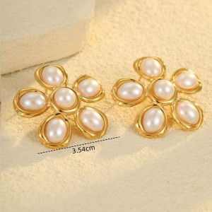 Серьги-пусеты Цветы крупные с жемчужными лепестками CJL36070