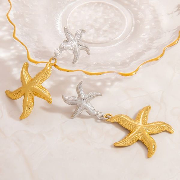 Серьги Висячие Морские звезды двухцветные CJL45269
