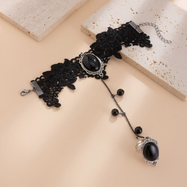 Браслет слейв готическая тайна с черными камнями CJG86591