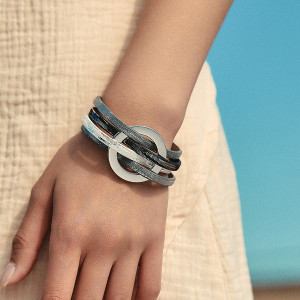 Браслет жесткий комбинированный с металлической пряжкой CJK14032