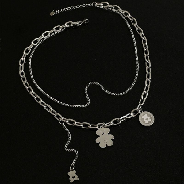 Многослойное колье с жемчужной нитью и медвежонком CJH56247