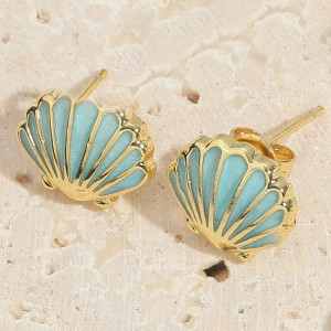 Серьги-пусеты в форме бирюзовых ракушек CJL91031