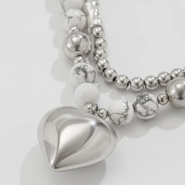 Массивное двухслойное колье с жемчугом и сердцем в стиле гранж CJM03488