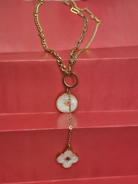 Колье-галстук с клевером из белого перламутра J10556CJJ