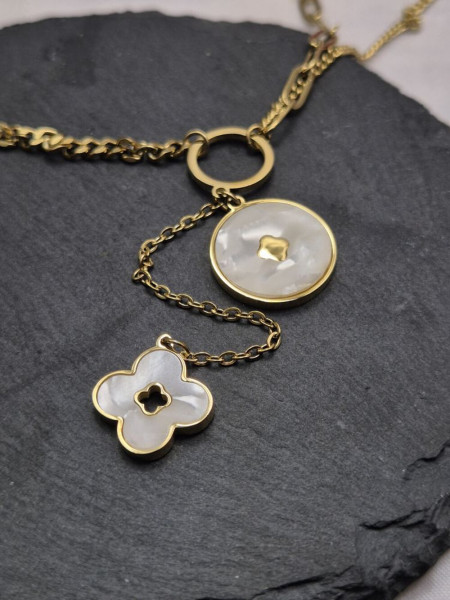 Колье-галстук с клевером из белого перламутра J10556CJJ