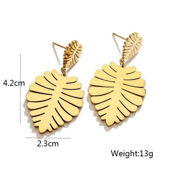 Стальные серьги-пусеты в форме матовых листьев 1J10619(CJJ)