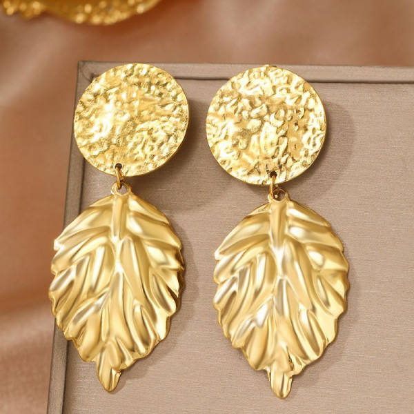 Серьги Висячие Листья фактурные CJM03801