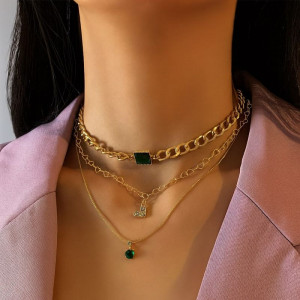 Тройное каскадное колье с изумрудными кристаллами 1J12441CJJ