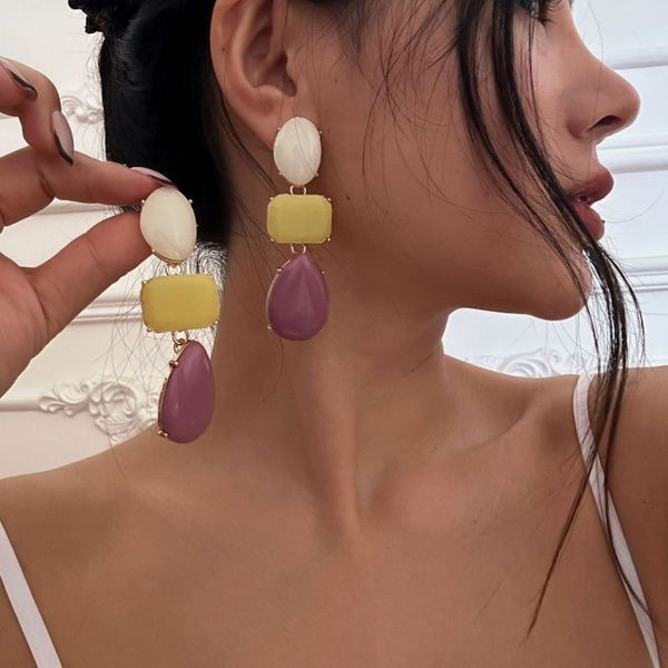 Массивные висячие серьги с матовыми камнями в пастельных тонах CJL52984