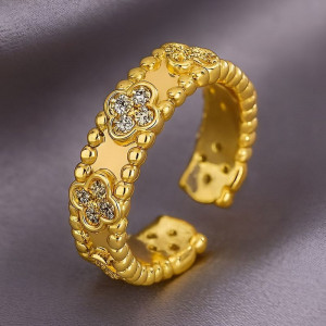 Разомкнутое кольцо с клевером и фактурным краем 1J12070CJJ