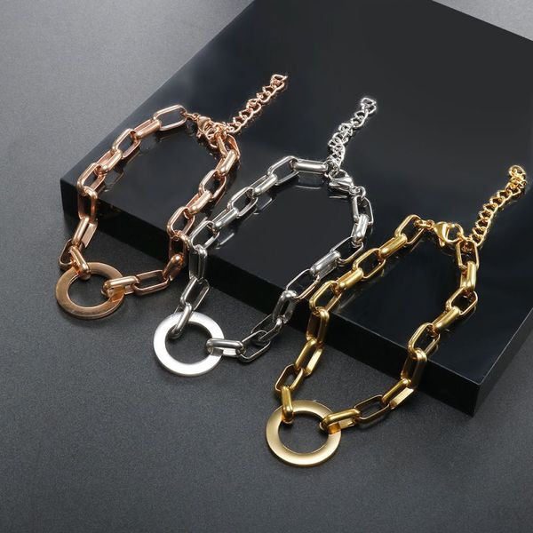 Браслет цепочка с акцентным кольцом и плетением ролло CJL49003