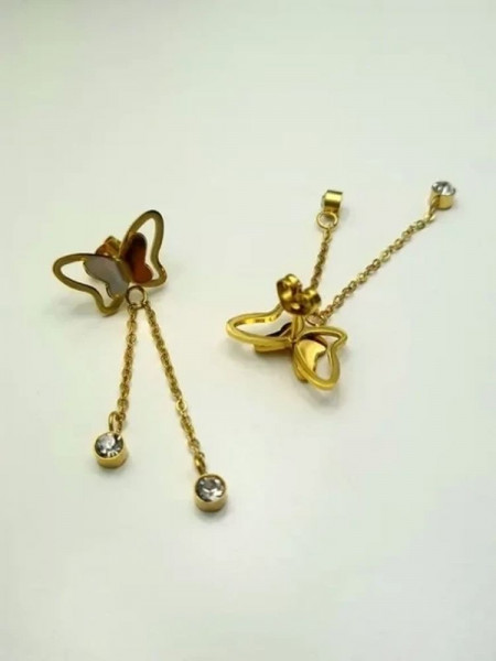 Золотистые серьги-цепочки с бабочками J10224CJJ