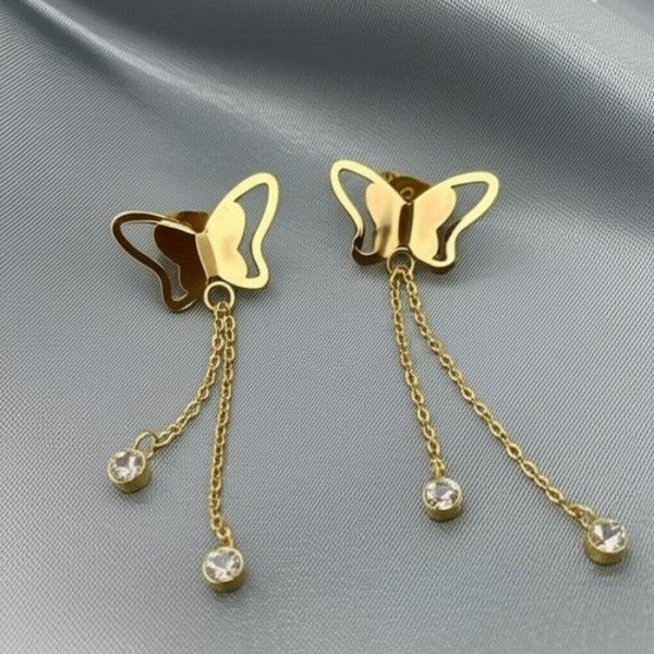 Золотистые серьги-цепочки с бабочками J10224CJJ