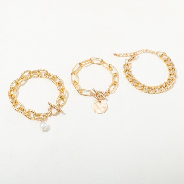 Комплект из 3 браслетов из крупных цепей CJC68033