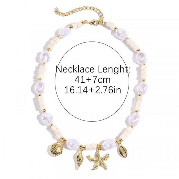 Бусы из белого перламутра с золотистыми подвесками в морской тематике CJN31850